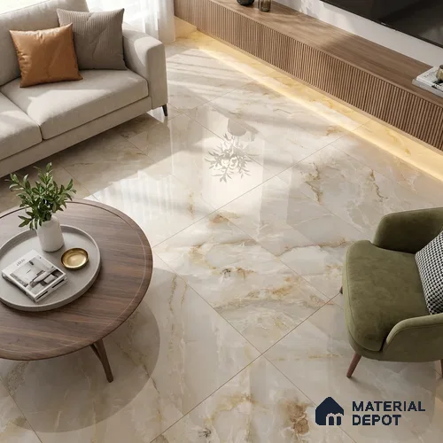 Budget Friendly Marble Endless Onyx Wall & Floor Value For Money Tile TL 05938 Ivory Pearl 4 ft x 2 ft Glossy Finish Vitrified Tile - 8.5 mm | 7 Random Designs | Suitable For Living Room, Bedroom, Dining