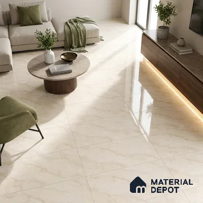 Budget Friendly Marble Endless Crema Marfil Wall & Floor Value For Money Tile TL 05939 Camel Beige 4 ft x 2 ft Glossy Finish Vitrified Tile - 8.5 mm | 7 Random Designs | Suitable For Living Room, Bedroom, Dining