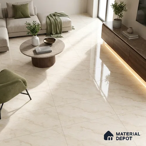 Budget Friendly Marble Endless Crema Marfil Wall & Floor Value For Money Tile TL 05939 Camel Beige 4 ft x 2 ft Glossy Finish Vitrified Tile - 8.5 mm | 7 Random Designs | Suitable For Living Room, Bedroom, Dining