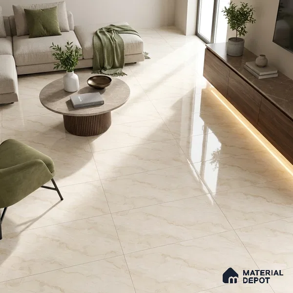 Budget Friendly Marble Endless Crema Marfil Wall & Floor Value For Money Tile TL 05939 Camel Beige 4 ft x 2 ft Glossy Finish Vitrified Tile - 8.5 mm | 7 Random Designs | Suitable For Living Room, Bedroom, Dining
