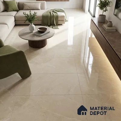 Budget Friendly Marble Endless Crema Marfil Wall & Floor Value For Money Tile TL 05942 Sand Beige 4 ft x 2 ft Glossy Finish Vitrified Tile - 8.5 mm | 7 Random Designs | Suitable For Living Room, Bedroom, Dining