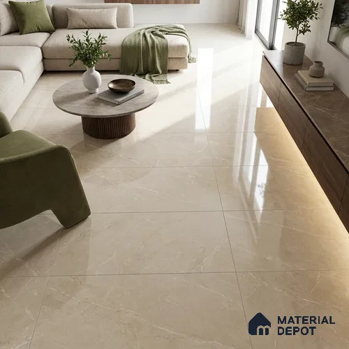 Budget Friendly Marble Endless Crema Marfil Wall & Floor Value For Money Tile TL 05942 Sand Beige 4 ft x 2 ft Glossy Finish Vitrified Tile - 8.5 mm | 7 Random Designs | Suitable For Living Room, Bedroom, Dining