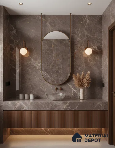 Budget Friendly Marble Endless Fior di Bosco Wall & Floor Value For Money Tile TL 05944 B Mushroom Grey 4 ft x 2 ft Glossy Finish Vitrified Tile - 8.5 mm | 5 Random Designs | Suitable For Living Room, Bedroom, Dining