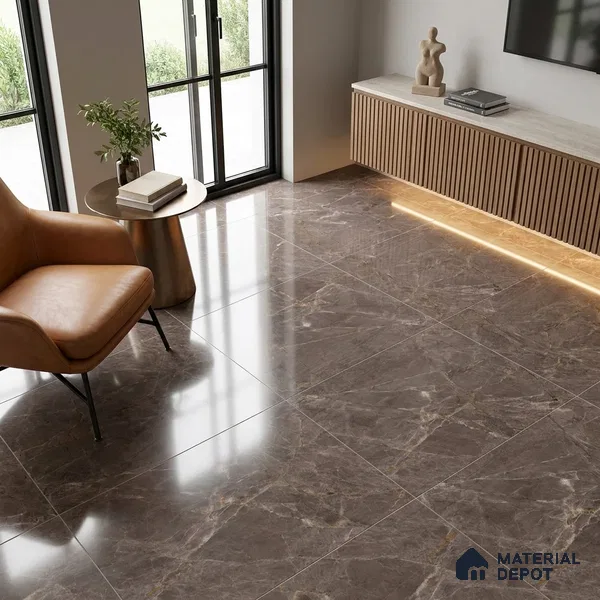 Budget Friendly Marble Endless Fior di Bosco Wall & Floor Value For Money Tile TL 05944 B Mushroom Grey 4 ft x 2 ft Glossy Finish Vitrified Tile - 8.5 mm | 5 Random Designs | Suitable For Living Room, Bedroom, Dining