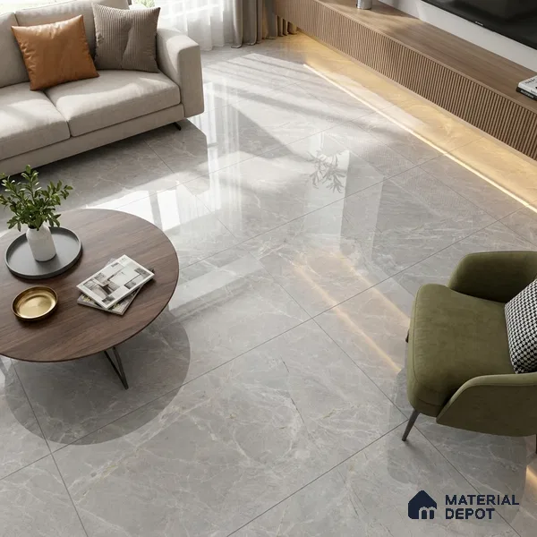 Budget Friendly Marble Endless Tundra Grey Wall & Floor Value For Money Tile TL 05944 Light Grey 4 ft x 2 ft Glossy Finish Vitrified Tile - 8.5 mm | 7 Random Designs | Suitable For Living Room, Bedroom, Dining
