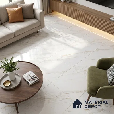 Budget Friendly Marble Endless Calacatta Wall & Floor Value For Money Tile TL 05946 Warm White 4 ft x 2 ft Glossy Finish Vitrified Tile - 8.5 mm | 4 Random Designs | Suitable For Living Room, Bedroom, Dining