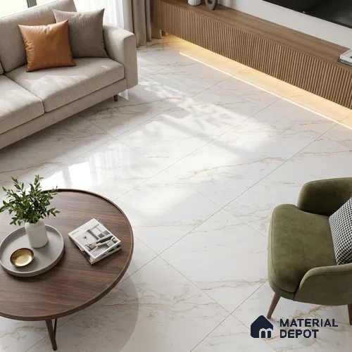 Budget Friendly Marble Endless Calacatta Wall & Floor Value For Money Tile TL 05946 Warm White 4 ft x 2 ft Glossy Finish Vitrified Tile - 8.5 mm | 4 Random Designs | Suitable For Living Room, Bedroom, Dining