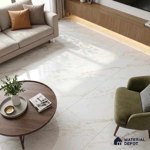 Budget Friendly Marble Endless Calacatta Wall & Floor Value For Money Tile TL 05946 Warm White 4 ft x 2 ft Glossy Finish Vitrified Tile - 8.5 mm | 4 Random Designs | Suitable For Living Room, Bedroom, Dining