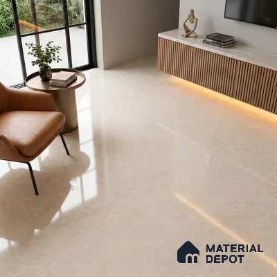 Budget Friendly Marble Endless Crema Marfil Wall & Floor Value For Money Tile TL 05949 B Almond Cream 4 ft x 2 ft Glossy Finish Vitrified Tile - 8.5 mm | 4 Random Designs | Suitable For Living Room, Bedroom, Dining
