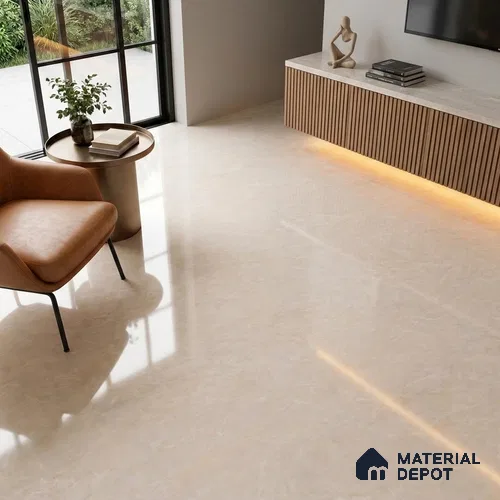 Budget Friendly Marble Endless Crema Marfil Wall & Floor Value For Money Tile TL 05949 B Almond Cream 4 ft x 2 ft Glossy Finish Vitrified Tile - 8.5 mm | 4 Random Designs | Suitable For Living Room, Bedroom, Dining