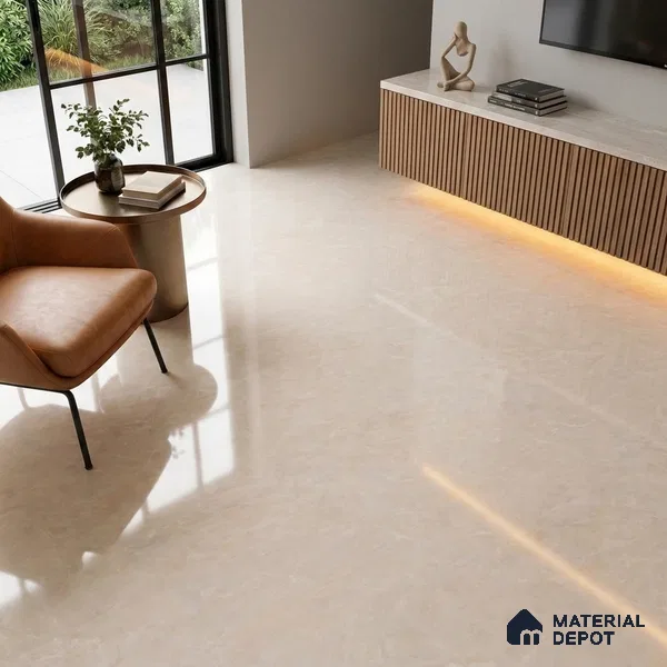 Budget Friendly Marble Endless Crema Marfil Wall & Floor Value For Money Tile TL 05949 B Almond Cream 4 ft x 2 ft Glossy Finish Vitrified Tile - 8.5 mm | 4 Random Designs | Suitable For Living Room, Bedroom, Dining