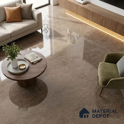 Budget Friendly Marble Endless Fior di Bosco Wall & Floor Value For Money Tile TL 05949 C Clay Brown 4 ft x 2 ft Glossy Finish Vitrified Tile - 8.5 mm | 4 Random Designs | Suitable For Living Room, Bedroom, Dining