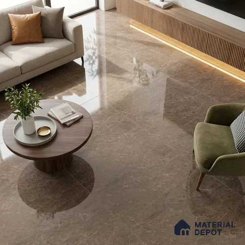 Budget Friendly Marble Endless Fior di Bosco Wall & Floor Value For Money Tile TL 05949 C Clay Brown 4 ft x 2 ft Glossy Finish Vitrified Tile - 8.5 mm | 4 Random Designs | Suitable For Living Room, Bedroom, Dining