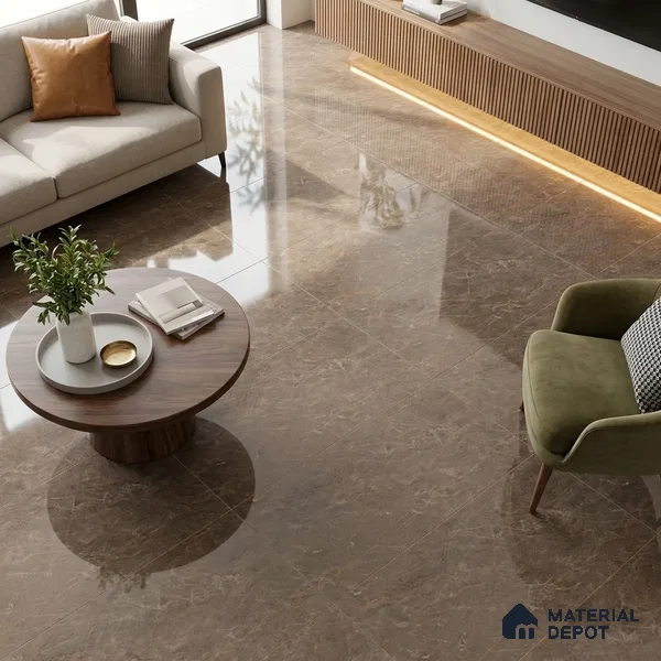 Budget Friendly Marble Endless Fior di Bosco Wall & Floor Value For Money Tile TL 05949 C Clay Brown 4 ft x 2 ft Glossy Finish Vitrified Tile - 8.5 mm | 4 Random Designs | Suitable For Living Room, Bedroom, Dining