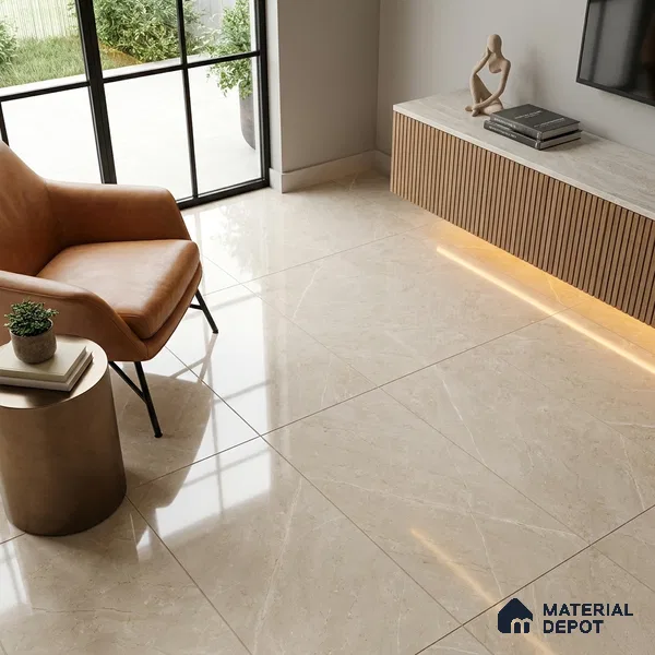 Budget Friendly Marble Endless Crema Marfil Wall & Floor Value For Money Tile TL 05951 Oat Beige 4 ft x 2 ft Glossy Finish Vitrified Tile - 8.5 mm | 4 Random Designs | Suitable For Living Room, Bedroom, Dining