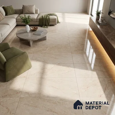 Budget Friendly Marble Endless Crema Marfil Wall & Floor Value For Money Tile TL 05952 B Sand Beige 4 ft x 2 ft Glossy Finish Vitrified Tile - 8.5 mm | 4 Random Designs | Suitable For Living Room, Bedroom, Dining