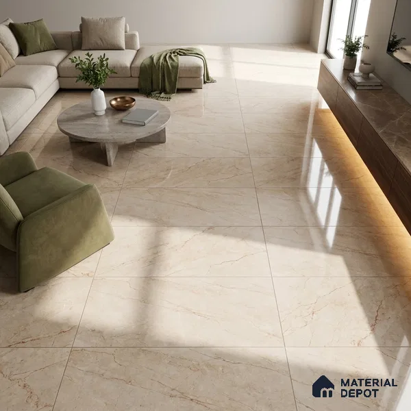 Budget Friendly Marble Endless Crema Marfil Wall & Floor Value For Money Tile TL 05952 B Sand Beige 4 ft x 2 ft Glossy Finish Vitrified Tile - 8.5 mm | 4 Random Designs | Suitable For Living Room, Bedroom, Dining