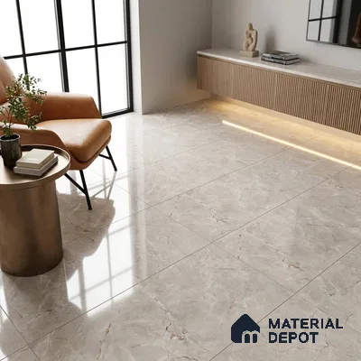 Budget Friendly Marble Endless Fior di Bosco Wall & Floor Value For Money Tile TL 05952 Light Grey 4 ft x 2 ft Glossy Finish Vitrified Tile - 8.5 mm | 4 Random Designs | Suitable For Living Room, Bedroom, Dining
