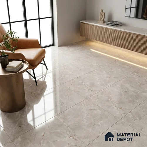 Budget Friendly Marble Endless Fior di Bosco Wall & Floor Value For Money Tile TL 05952 Light Grey 4 ft x 2 ft Glossy Finish Vitrified Tile - 8.5 mm | 4 Random Designs | Suitable For Living Room, Bedroom, Dining