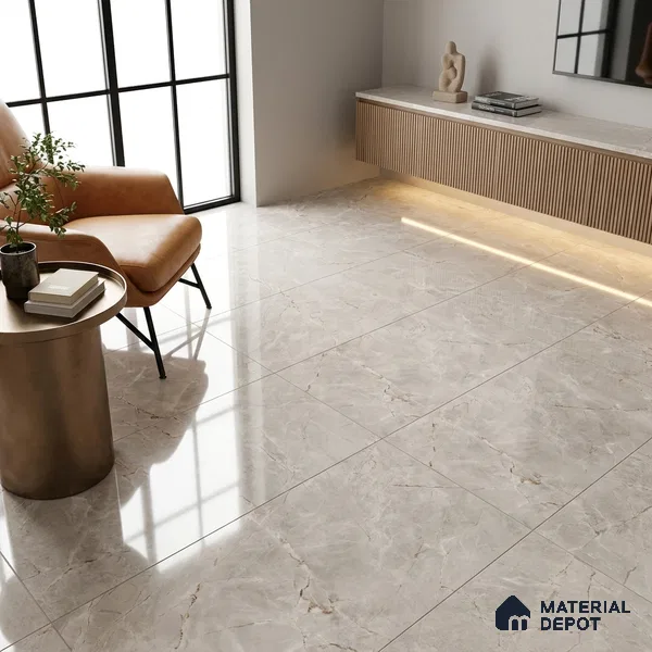 Budget Friendly Marble Endless Fior di Bosco Wall & Floor Value For Money Tile TL 05952 Light Grey 4 ft x 2 ft Glossy Finish Vitrified Tile - 8.5 mm | 4 Random Designs | Suitable For Living Room, Bedroom, Dining