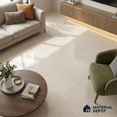 Budget Friendly Marble Endless Crema Marfil Wall & Floor Value For Money Tile TL 05954 Warm Beige 4 ft x 2 ft Glossy Finish Vitrified Tile - 8.5 mm | 4 Random Designs | Suitable For Living Room, Bedroom, Dining