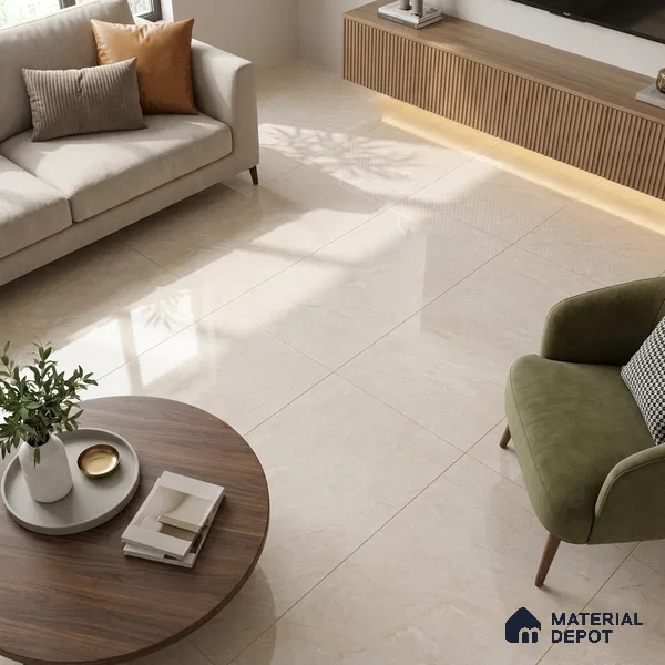 Budget Friendly Marble Endless Crema Marfil Wall & Floor Value For Money Tile TL 05954 Warm Beige 4 ft x 2 ft Glossy Finish Vitrified Tile - 8.5 mm | 4 Random Designs | Suitable For Living Room, Bedroom, Dining