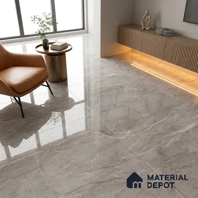 Budget Friendly Marble Endless Fior di Bosco Wall & Floor Value For Money Tile TL 05955 Mushroom Grey 4 ft x 2 ft Glossy Finish Vitrified Tile - 8.5 mm | 4 Random Designs | Suitable For Living Room, Bedroom, Dining