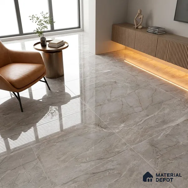 Budget Friendly Marble Endless Fior di Bosco Wall & Floor Value For Money Tile TL 05955 Mushroom Grey 4 ft x 2 ft Glossy Finish Vitrified Tile - 8.5 mm | 4 Random Designs | Suitable For Living Room, Bedroom, Dining