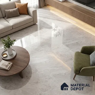 Budget Friendly Marble Endless Carrara Wall & Floor Value For Money Tile TL 05957 Off-White 4 ft x 2 ft Glossy Finish Vitrified Tile - 8.5 mm | 4 Random Designs | Suitable For Living Room, Bedroom, Dining