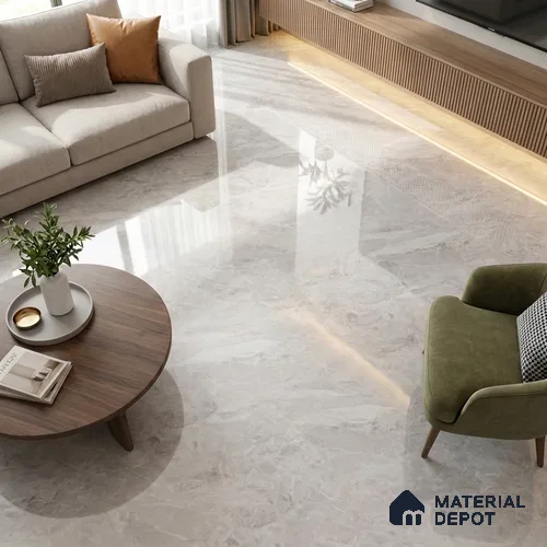 Budget Friendly Marble Endless Carrara Wall & Floor Value For Money Tile TL 05957 Off-White 4 ft x 2 ft Glossy Finish Vitrified Tile - 8.5 mm | 4 Random Designs | Suitable For Living Room, Bedroom, Dining