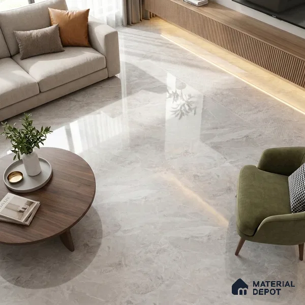Budget Friendly Marble Endless Carrara Wall & Floor Value For Money Tile TL 05957 Off-White 4 ft x 2 ft Glossy Finish Vitrified Tile - 8.5 mm | 4 Random Designs | Suitable For Living Room, Bedroom, Dining