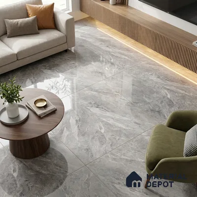 Budget Friendly Marble Endless Tundra Grey Wall & Floor Value For Money Tile TL 05958 Light Grey 4 ft x 2 ft Glossy Finish Vitrified Tile - 8.5 mm | 4 Random Designs | Suitable For Living Room, Bedroom, Dining