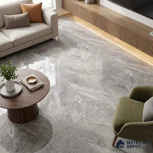 Budget Friendly Marble Endless Tundra Grey Wall & Floor Value For Money Tile TL 05958 Light Grey 4 ft x 2 ft Glossy Finish Vitrified Tile - 8.5 mm | 4 Random Designs | Suitable For Living Room, Bedroom, Dining