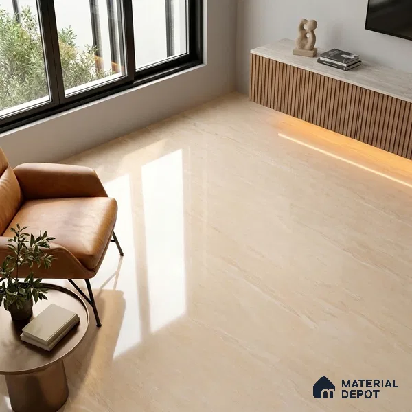 Budget Friendly Marble Endless Crema Marfil Wall & Floor Value For Money Tile TL 05959 Sand Beige 4 ft x 2 ft Glossy Finish Vitrified Tile - 8.5 mm | 4 Random Designs | Suitable For Living Room, Bedroom, Dining