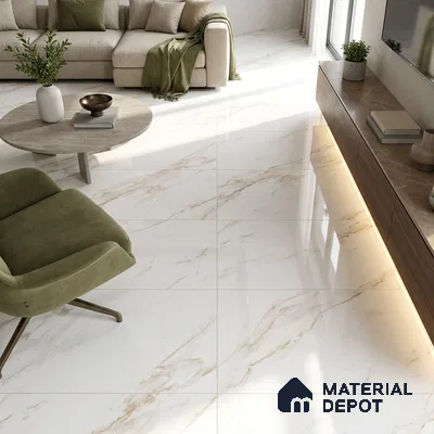 Budget Friendly Marble Endless Calacatta Wall & Floor Value For Money Tile TL 05961 Warm White 4 ft x 2 ft Glossy Finish Vitrified Tile - 8.5 mm | 4 Random Designs | Suitable For Living Room, Bedroom, Dining