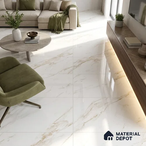 Budget Friendly Marble Endless Calacatta Wall & Floor Value For Money Tile TL 05961 Warm White 4 ft x 2 ft Glossy Finish Vitrified Tile - 8.5 mm | 4 Random Designs | Suitable For Living Room, Bedroom, Dining