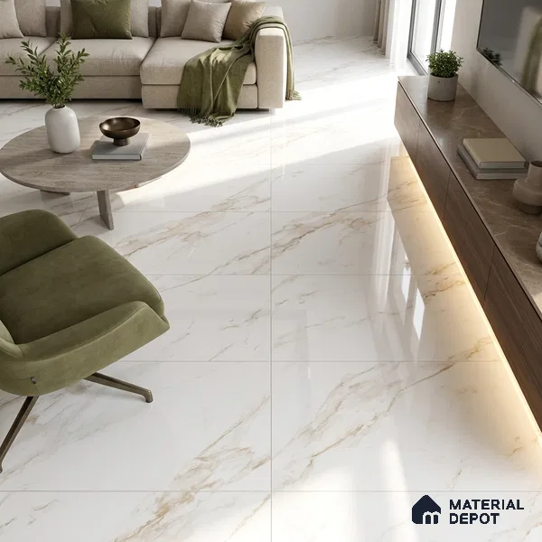 Budget Friendly Marble Endless Calacatta Wall & Floor Value For Money Tile TL 05961 Warm White 4 ft x 2 ft Glossy Finish Vitrified Tile - 8.5 mm | 4 Random Designs | Suitable For Living Room, Bedroom, Dining
