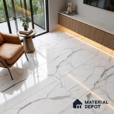 Budget Friendly Marble Endless Statuario Wall & Floor Value For Money Tile TL 05962 Off-White 4 ft x 2 ft Glossy Finish Vitrified Tile - 8.5 mm | 4 Random Designs | Suitable For Living Room, Bedroom, Dining