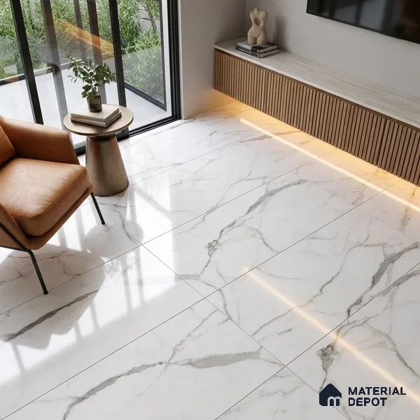 Budget Friendly Marble Endless Statuario Wall & Floor Value For Money Tile TL 05962 Off-White 4 ft x 2 ft Glossy Finish Vitrified Tile - 8.5 mm | 4 Random Designs | Suitable For Living Room, Bedroom, Dining
