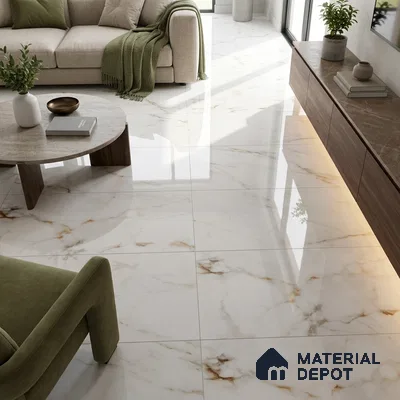 Budget Friendly Marble Endless Calacatta Wall & Floor Value For Money Tile TL 05963 Warm White 4 ft x 2 ft Glossy Finish Vitrified Tile - 8.5 mm | 4 Random Designs | Suitable For Living Room, Bedroom, Dining