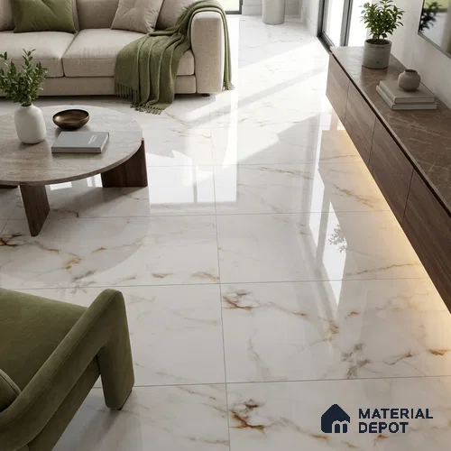Budget Friendly Marble Endless Calacatta Wall & Floor Value For Money Tile TL 05963 Warm White 4 ft x 2 ft Glossy Finish Vitrified Tile - 8.5 mm | 4 Random Designs | Suitable For Living Room, Bedroom, Dining