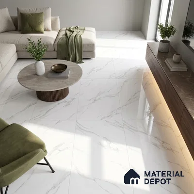 Budget Friendly Marble Endless Statuario Wall & Floor Value For Money Tile TL 05964 Off-White 4 ft x 2 ft Glossy Finish Vitrified Tile - 8.5 mm | 4 Random Designs | Suitable For Living Room, Bedroom, Dining
