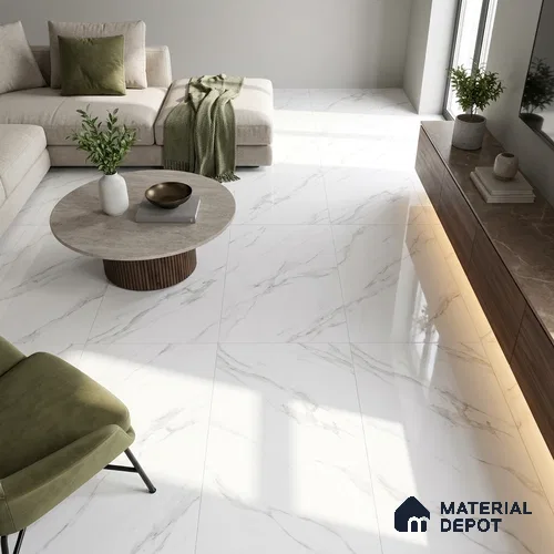 Budget Friendly Marble Endless Statuario Wall & Floor Value For Money Tile TL 05964 Off-White 4 ft x 2 ft Glossy Finish Vitrified Tile - 8.5 mm | 4 Random Designs | Suitable For Living Room, Bedroom, Dining