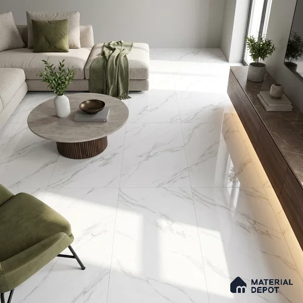 Budget Friendly Marble Endless Statuario Wall & Floor Value For Money Tile TL 05964 Off-White 4 ft x 2 ft Glossy Finish Vitrified Tile - 8.5 mm | 4 Random Designs | Suitable For Living Room, Bedroom, Dining