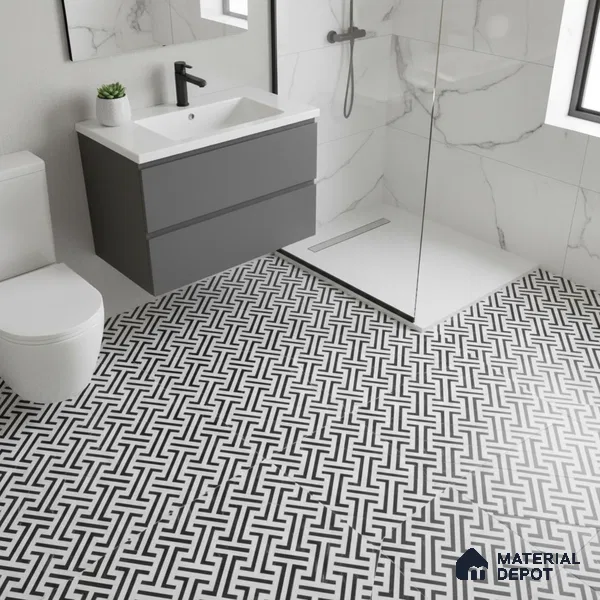 Moroccan Floor & Wall Tile TL 05969 Bauhaus Opulent Grid 1 ft x 1 ft Vitrified Matte Finish - 8 mm | Suitable for Bathroom, Kitchen,  Balcony | Please Expect a Slight Variation of Pattern