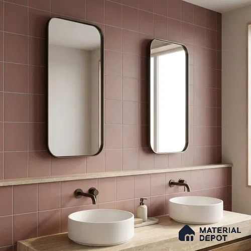 Subway Floor & Wall Tile TL 05983 B Plain Cranberry 200 x 200 mm Full Body Vitrified Matte Finish - 9 mm | Ideal For Bathroom, Kitchen, Dining Areas | 2 mm Spacer is Mandatory | Please Expect a Slight Variation of Pattern