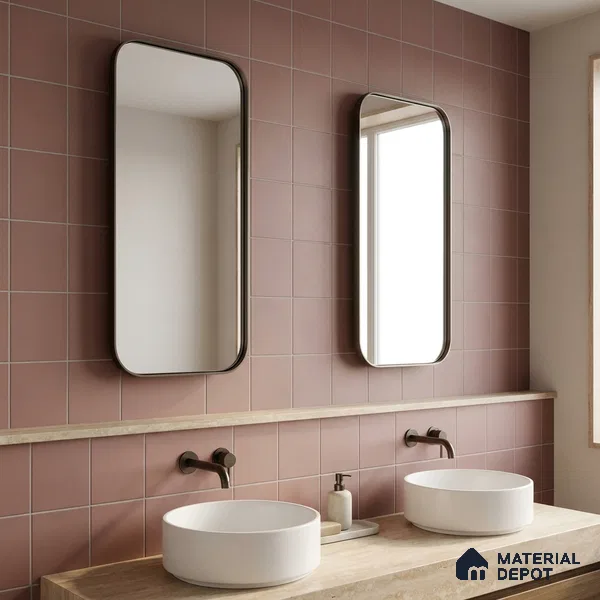 Subway Floor & Wall Tile TL 05983 B Plain Cranberry 200 x 200 mm Full Body Vitrified Matte Finish - 9 mm | Ideal For Bathroom, Kitchen, Dining Areas | 2 mm Spacer is Mandatory | Please Expect a Slight Variation of Pattern (Sample)
