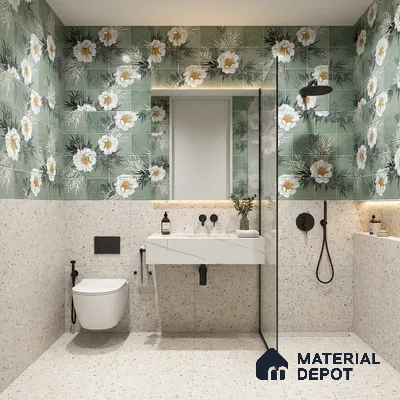 Floral Wall Tile TL 06007 G Dove Sea Green Decore A 2 ft x 1 ft Ceramic Glossy Finish - 7.5 mm | Suitable For Kitchen, Bathroom | Please Expect a Slight Variation of Pattern (Sample)