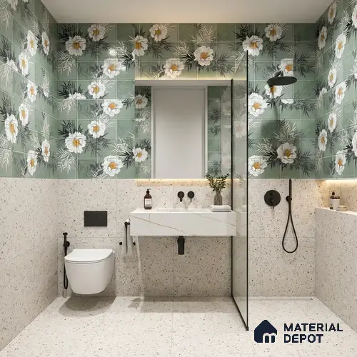 Floral Wall Tile TL 06007 G Dove Sea Green Decore A 2 ft x 1 ft Ceramic Glossy Finish - 7.5 mm | Suitable For Kitchen, Bathroom | Please Expect a Slight Variation of Pattern