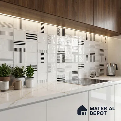 Highlighter Wall Tile TL 06007 I Dove White Decore B 2 ft x 1 ft Ceramic Glossy Finish - 7.5 mm | Suitable For Kitchen, Bathroom (Sample)